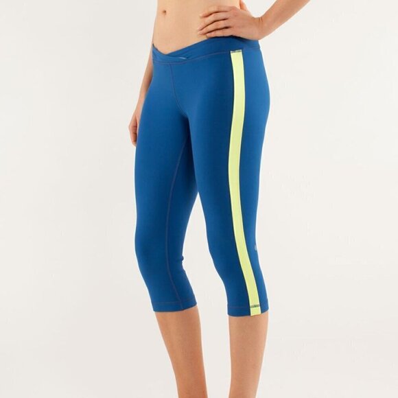 Lululemon Limitless Blue Clarity Yellow Strike Tight Crop Pants 6 - Picture 2 of 7